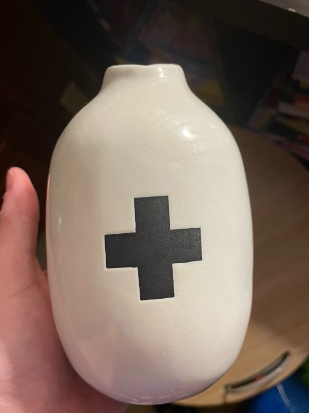 Rae Dunn boutique hold love black cross vase